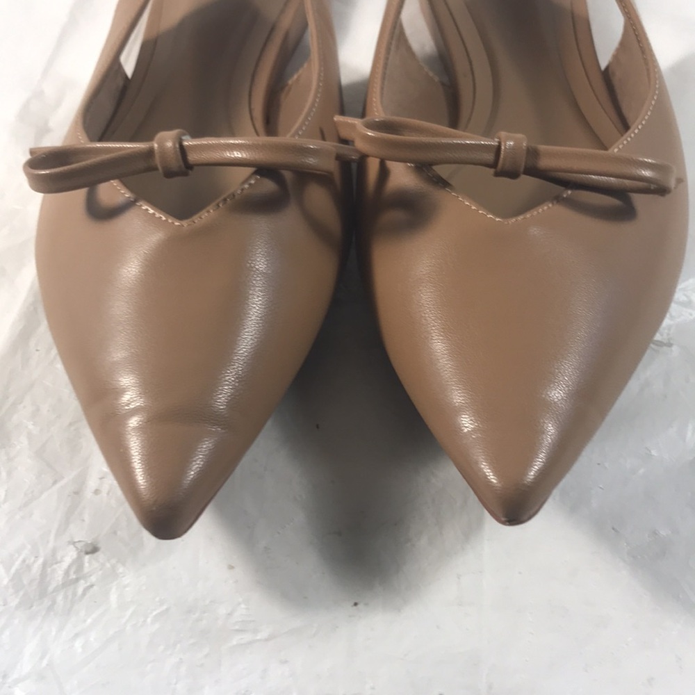 H & M Women’s Nude Brown Bow-Decorated Slingback Pointy Toe Vegan Shoes Flats View 6